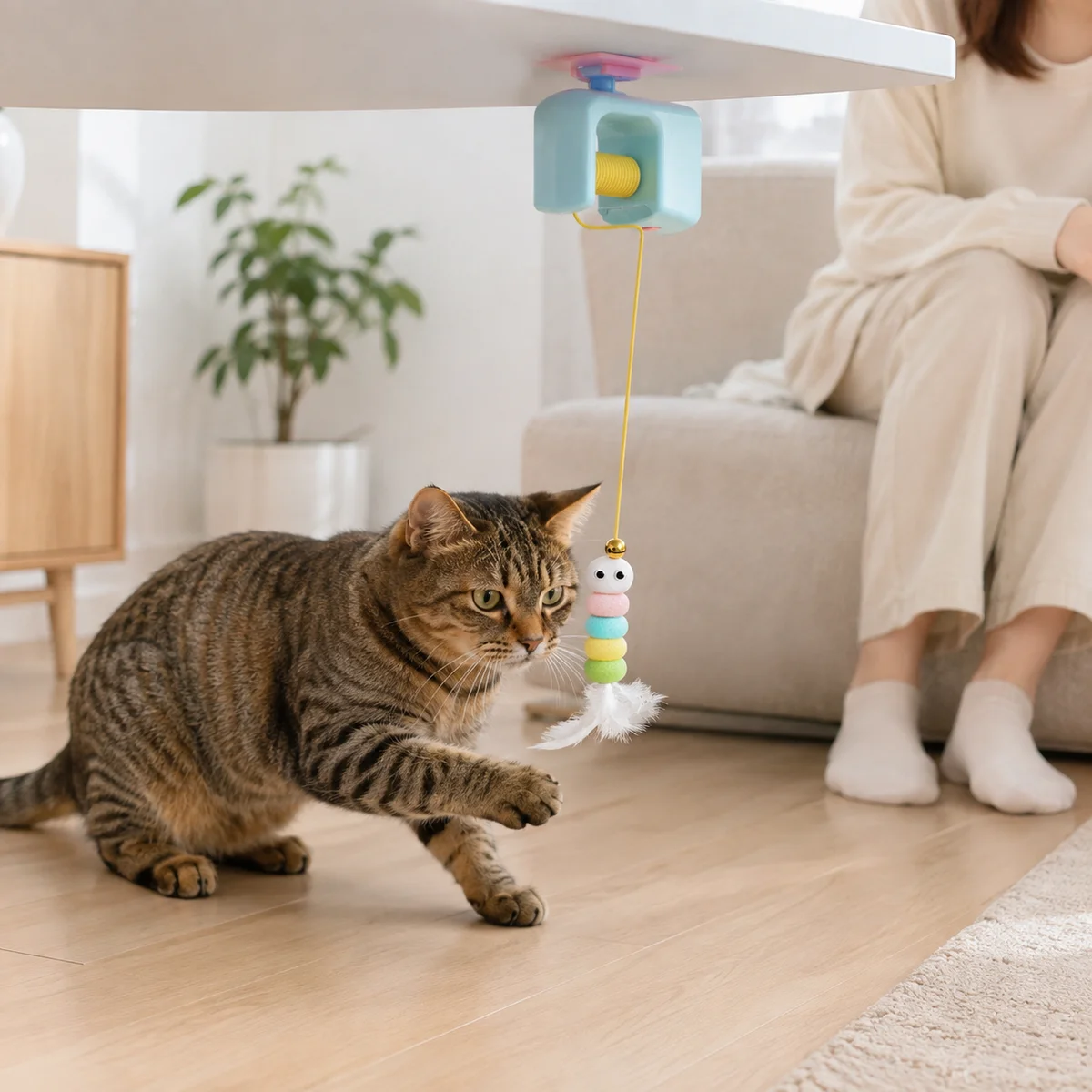 Blue PETEE Lift & Catch Cat Teaser in a PETEE real-use scene