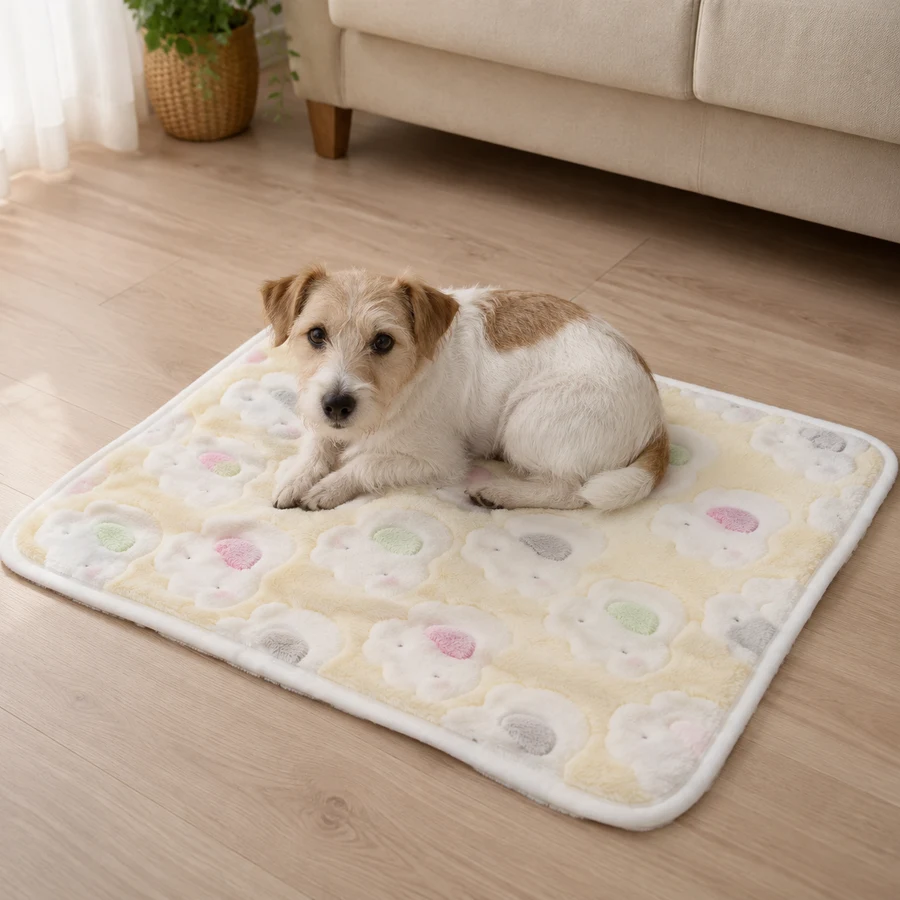 Yellow · 76 × 52 cm PETEE Little Elephant Blanket in a PETEE real-use scene