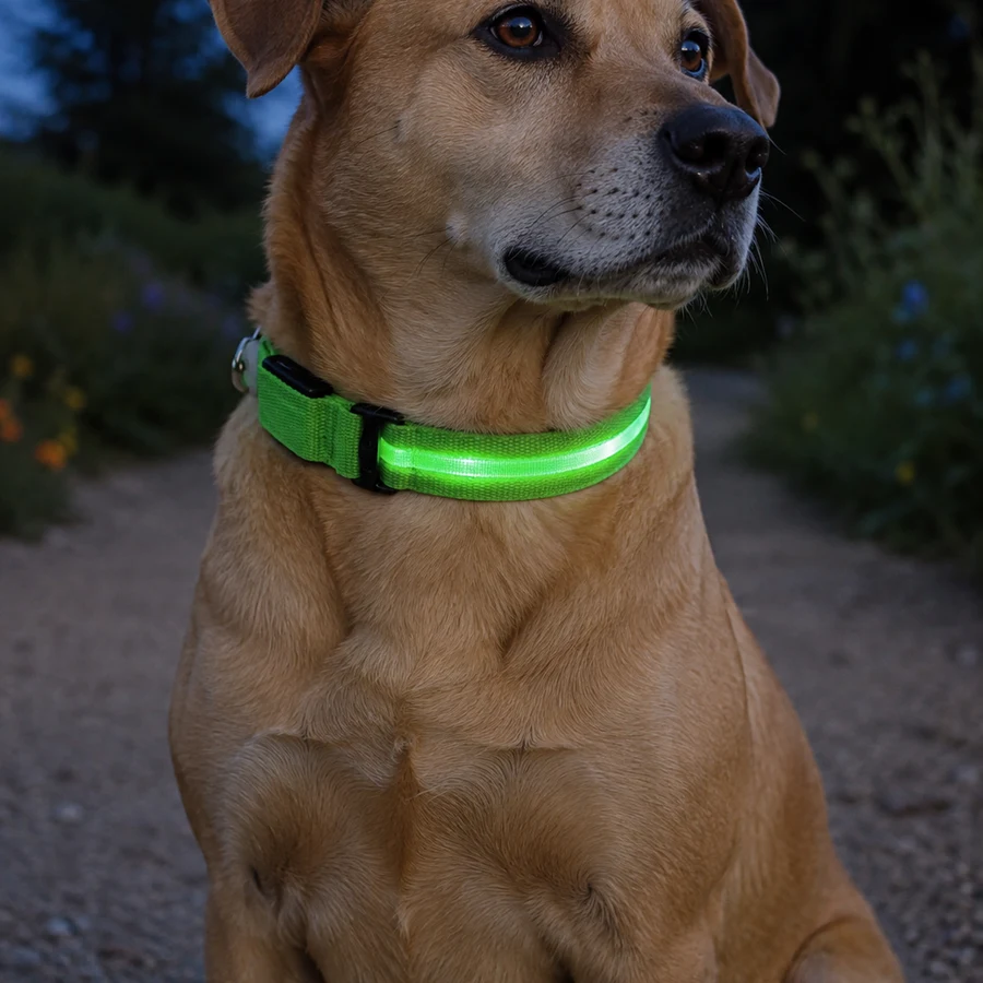 Green USB · S (34–41 cm) PETEE Glow Walk Collar in a PETEE real-use scene