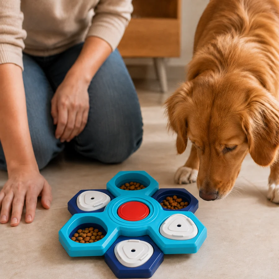Two layers PETEE Spin & Seek Treat Puzzle in a PETEE real-use scene